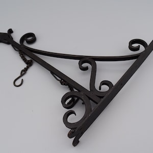 Old English style - 12" by 14" or 15.7" by 23.6"( both unique styles) Pub Sign Bracket with chains - hang forged Antique iron/black finish.