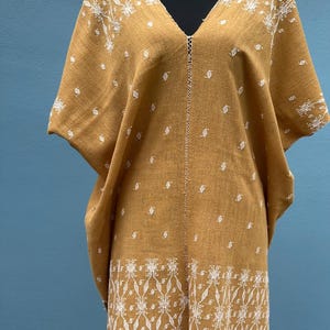 Caftan dress//Guatemala hand woven//Long Blouse//Brown andWhite//top cover up//Beach cover up//Boho blouse//Textiles Huipil//Tunic cover up/