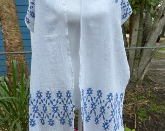 小物 sacai / BELTED KNIT SCARF Blue Patterned//hand Woven//scarf Gauze//white Scarf//mayan