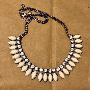 J. Crew Ivory Teardrop Fringe Statement necklace with clear rhinestone