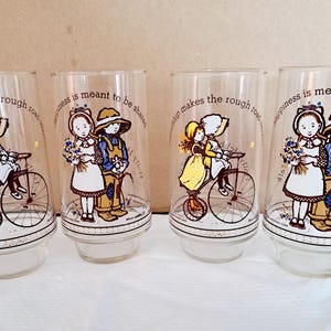 Set of 4 Vintage Holly Hobbie &quot;Happy Talk&quot; Coca Cola Drinking Glasses