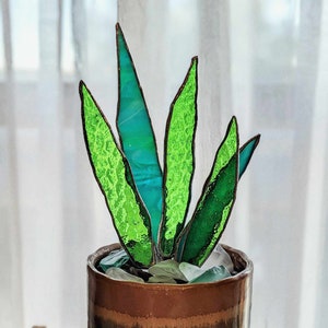 Glass Cacti House Plant with Glass Leaves- Handmade- Stained Glass Succulent-Glass Art- Unique Gift- Home Decor- Garden Lovers Plant Stakes