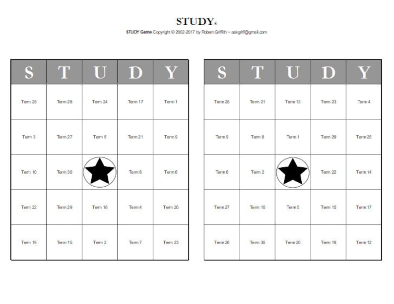 Study Bingo Microsoft Excel Random Bingo Card Maker 32 Cards Etsy