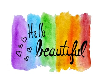Hello, Beautiful - Rainbow Pride Watercolor Postcard