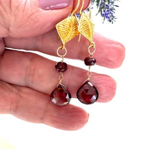 Garnet Dangle Earrings: Gold Vermeil Gemstone, 1.75&quot; Length