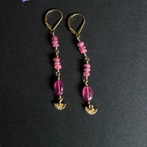 Pink Sapphire Gold Vermeil Dangle Earrings: Faceted Gemstone Jewelry