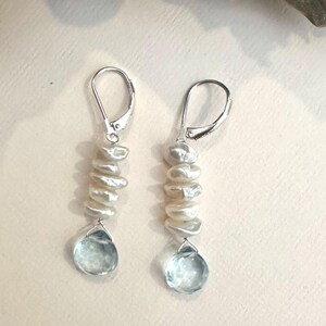 Boucles d'oreilles pendantes en argent sterling avec perles d'eau douce et quartz aigue-marine, style Sundance
