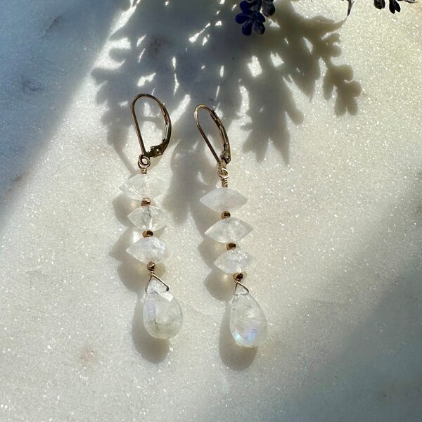 Rainbow Moonstone Gemstone Gold Filled Earrings, Gift for Her, Birthday Gift, Mother’s Day Gift