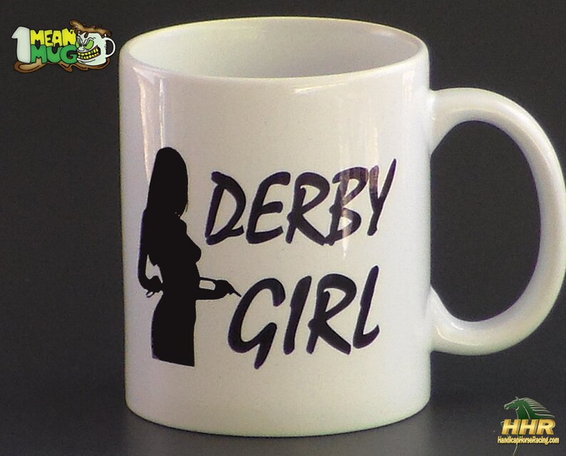 Horse Racing Coffee Mug Derby Girl With Jockey Whip Kentucky Etsy