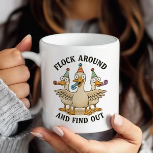 Funny Goose Mug for Coworkers – Flock Around And Find Out, Quirky Farm Animal Party Gift, Silly Geese Coffee Cup, Humorous Goose Lover Mug