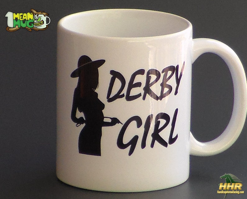 Horse Racing Coffee Mug Derby Girl With Jockey Whip & Kentucky Derby