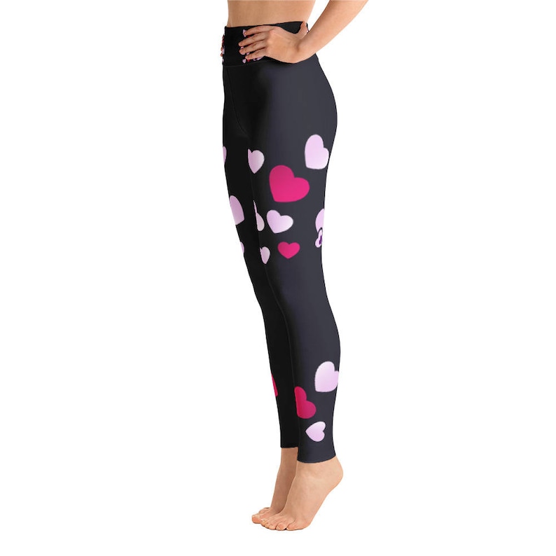 Pink & Black Heart Yoga Leggings Capri Yoga Pants Sport | Etsy