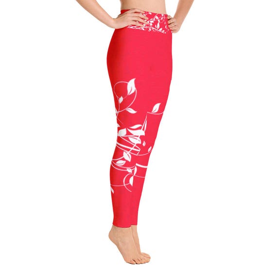 Red White Flower Yoga LeggingsCapri Yoga Pants Sport Stretch | Etsy
