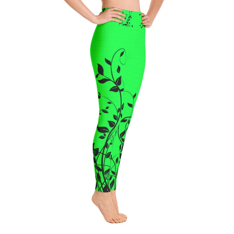 Lime Green Flower Yoga Leggings Yoga Pants Sport Stretch Etsy