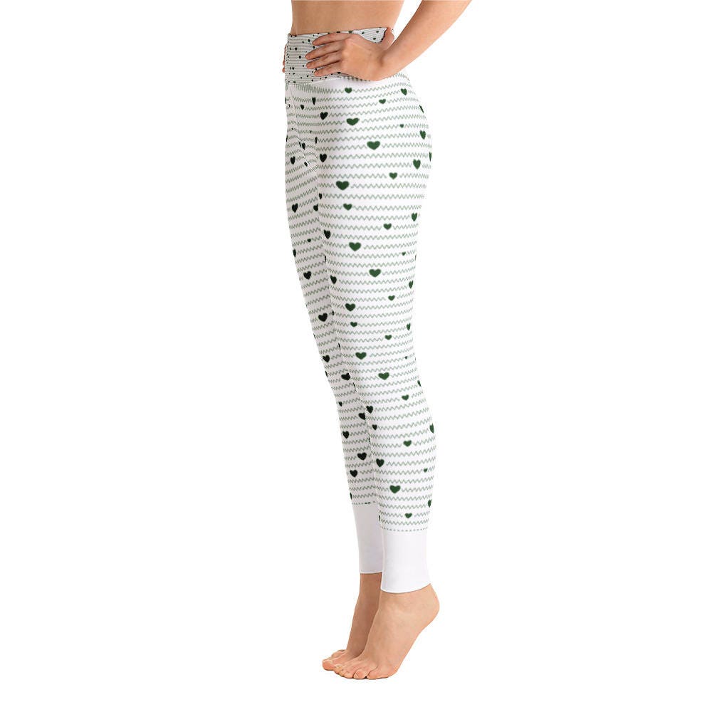 White and Green Heart Yoga LeggingsCapri Yoga Pants Sport | Etsy