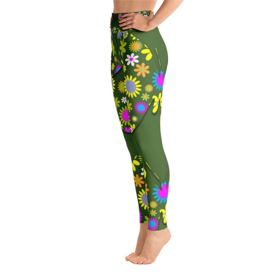 Crazy Daisy Butterfly Yoga LeggingsHigh waist Capri Yoga | Etsy