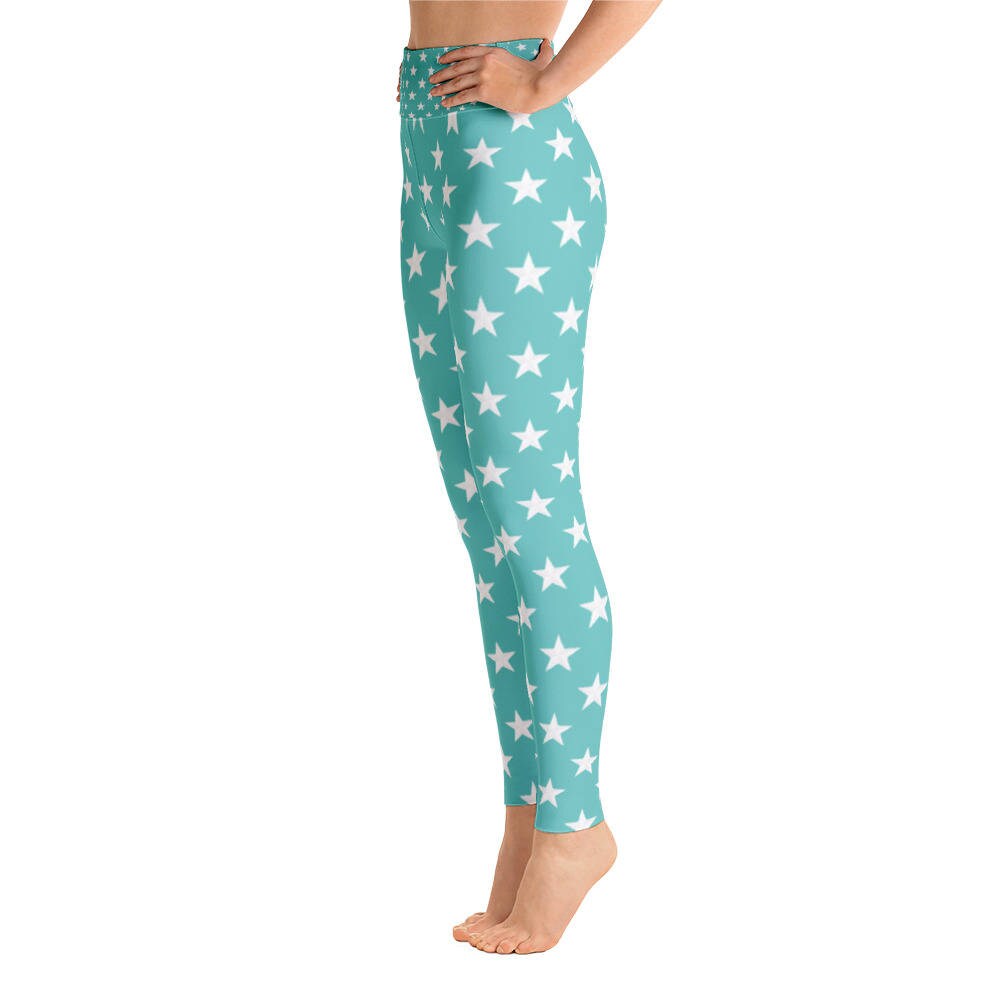 Teal Stars Yoga Leggings Capri Yoga Pants Sport Stretch Etsy