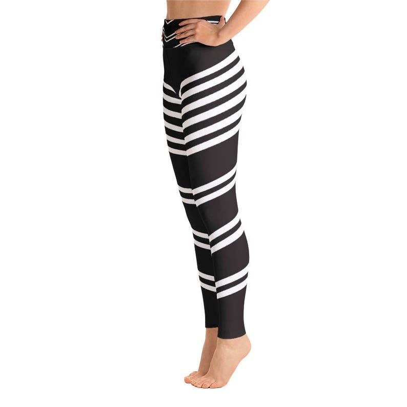Black and White Stripe Yoga LeggingsCapri Yoga Pants Sport Etsy