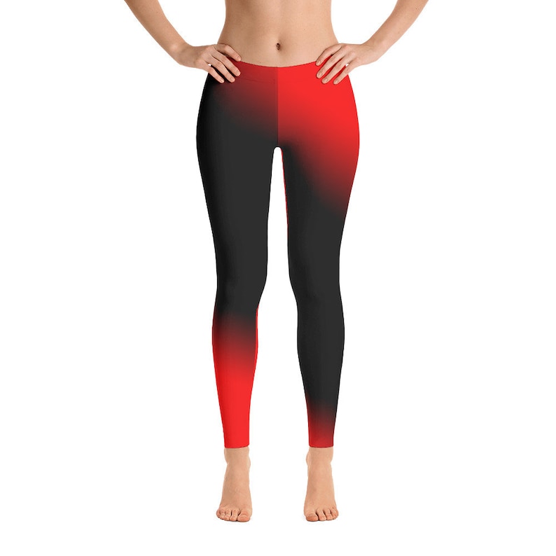Gradient Womens Leggings Red Black Gradient Ombre Leggings High Waist Yoga Shorts Workout Leggings