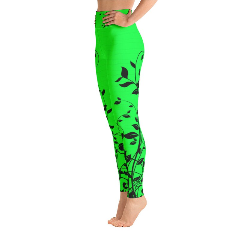 Lime Green Flower Yoga Leggings Yoga Pants Sport Stretch Etsy