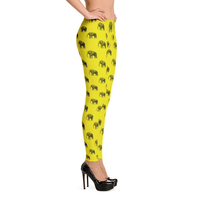 Yellow Black Vector Elephant Leggings Elephant Pattern Print Etsy