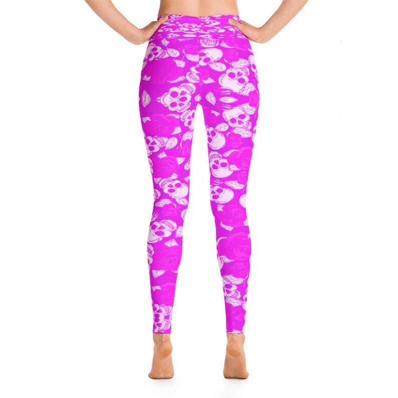 Neon Pink Skull Yoga LeggingsCapri Yoga Pants Sport Stretch | Etsy