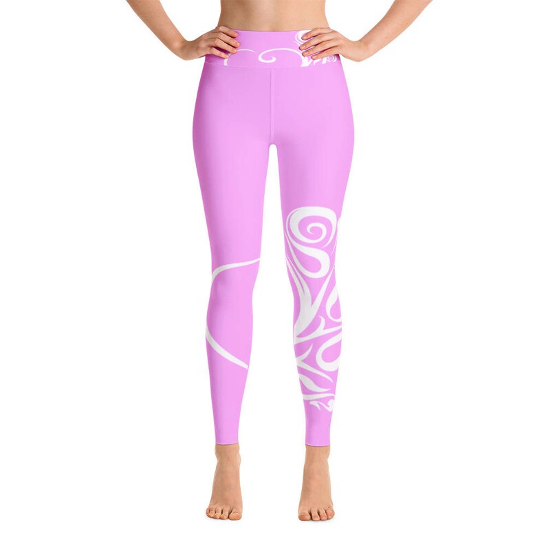 Pink Swirl Heart Yoga LeggingsCapri Yoga Pants Sport