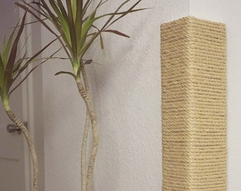 Wall Corner Cat Scratching Post 24 inch Tall, Stained Pine Sisal Rope