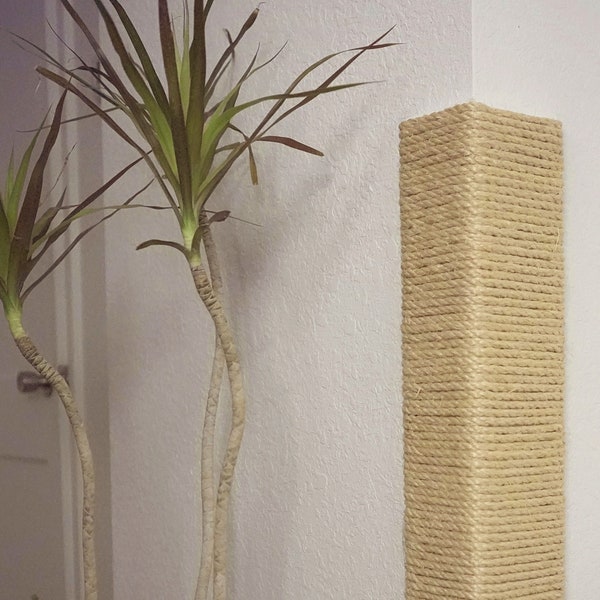 Wall Corner Cat Scratching Post 24 inch Tall, Stained Pine Sisal Rope