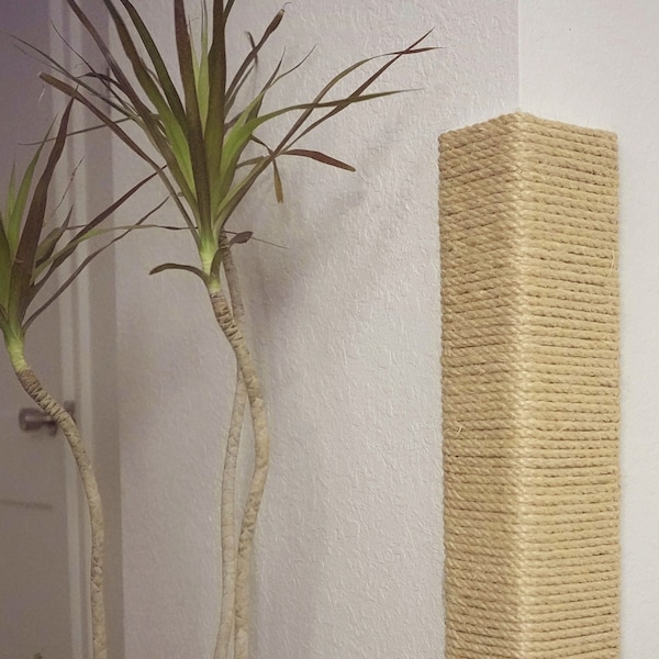 Wall Corner Cat Scratching Post 24 inch Tall, Stained Pine Sisal Rope