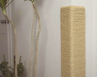 Wall Corner Cat Scratching Post 18 Inch Tall, Stained Pine, Sisal Rope