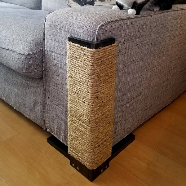 Couch Corner Cat Scratching Post 18 inches Tall, Stained Pine, Sisal Rope