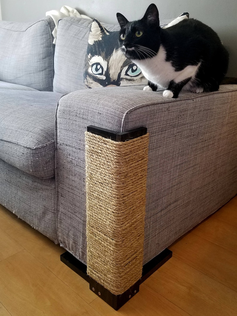 Couch Corner Cat Scratching Post 18 Inches Tall Stained Pine Sisal Rope