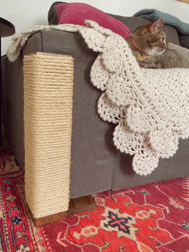 Couch Corner Cat Scratching Post, Stained Pine, Sisal Rope image 1