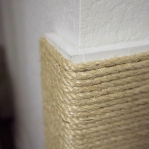 Wall Corner Cat Scratching Post 18 Inch Tall, Stained Pine, Sisal Rope image 3