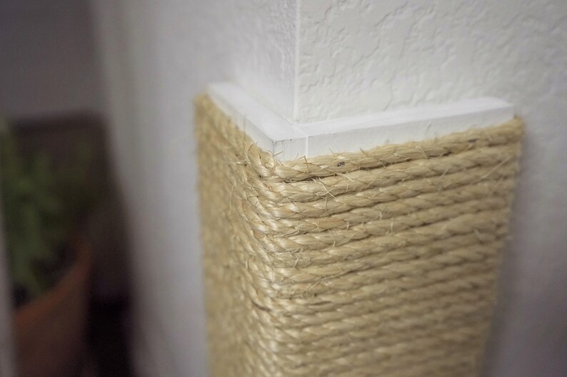 Wall Corner Cat Scratching Post 18 Inch Tall, Stained Pine, Sisal Rope image 3