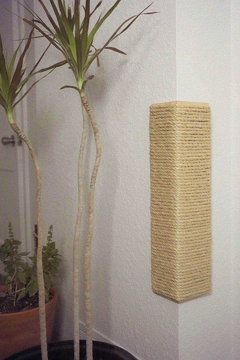 Wall Corner Cat Scratching Post 18 Inch Tall Stained Pine Etsy