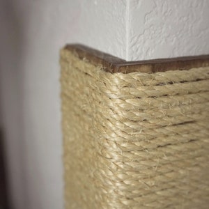 Wall Corner Cat Scratching Post 18 Inch Tall, Stained Pine, Sisal Rope image 2