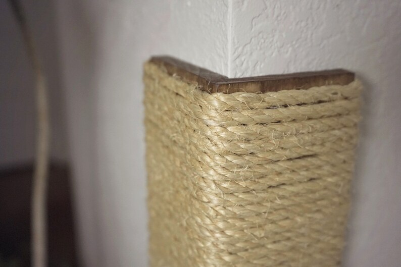 Wall Corner Cat Scratching Post 18 Inch Tall, Stained Pine, Sisal Rope image 2