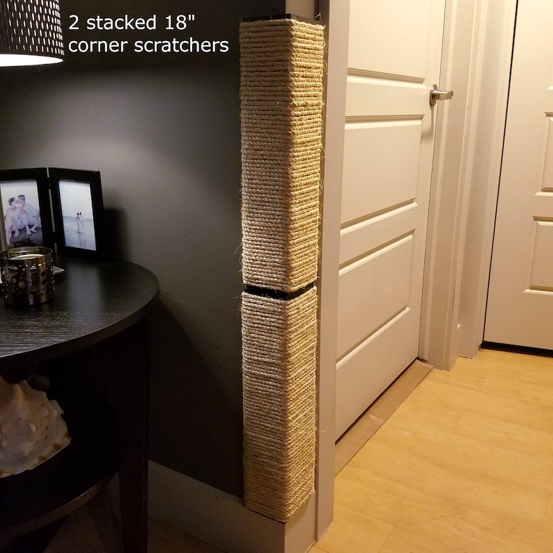 Wall Corner Cat Scratching Post 18 Inches Tall Black Stained