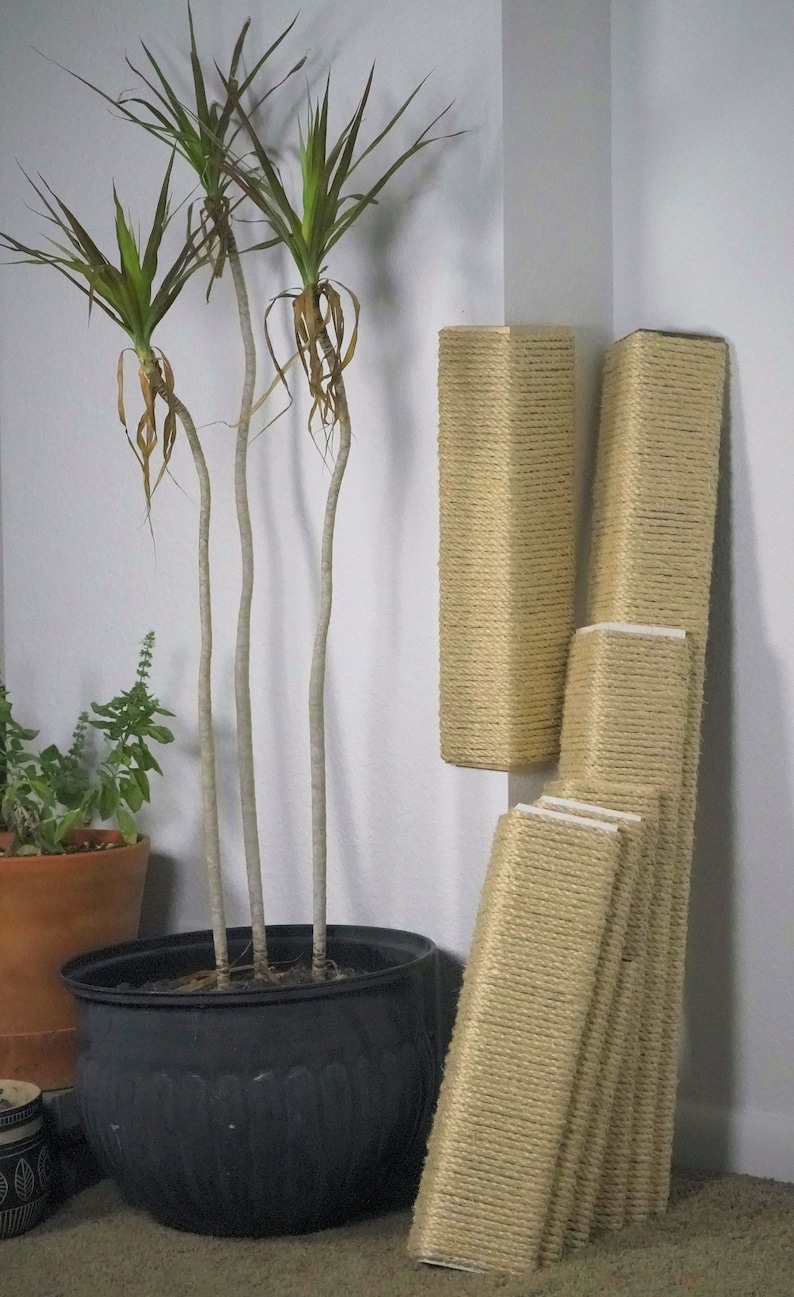 Wall Corner Cat Scratching Post 18 Inch Tall, Stained Pine, Sisal Rope image 8