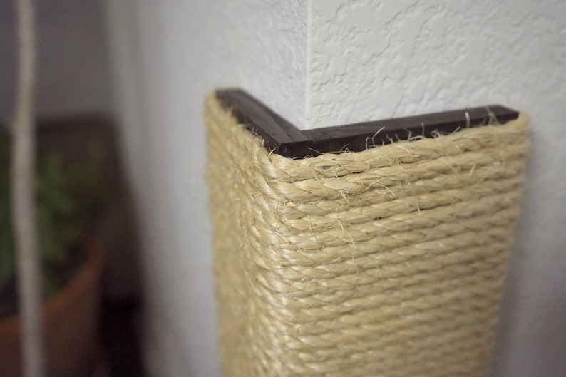 Wall Corner Cat Scratching Post 18 Inch Tall, Stained Pine, Sisal Rope image 5