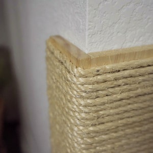 Wall Corner Cat Scratching Post 18 Inch Tall, Stained Pine, Sisal Rope image 4