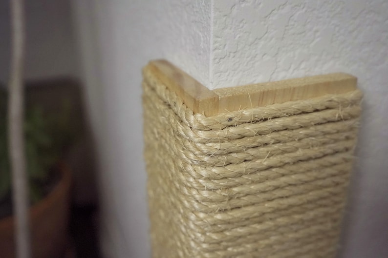 Wall Corner Cat Scratching Post 18 Inch Tall, Stained Pine, Sisal Rope image 4