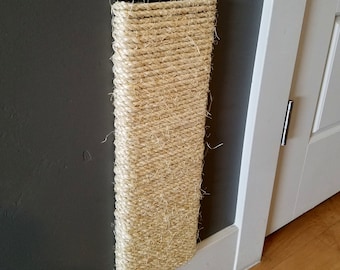 Flat Wall Mounted Cat Scratching Post 24 Inches Tall, Stained Pine, Sisal Rope