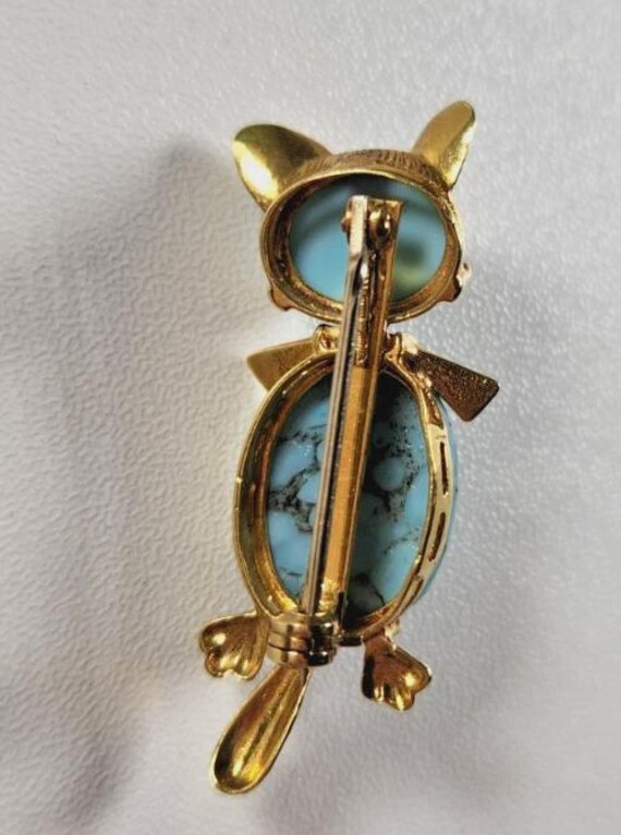 Vintage Unoaerre Italian 18k Gold Cat Brooch: Tur… - image 8