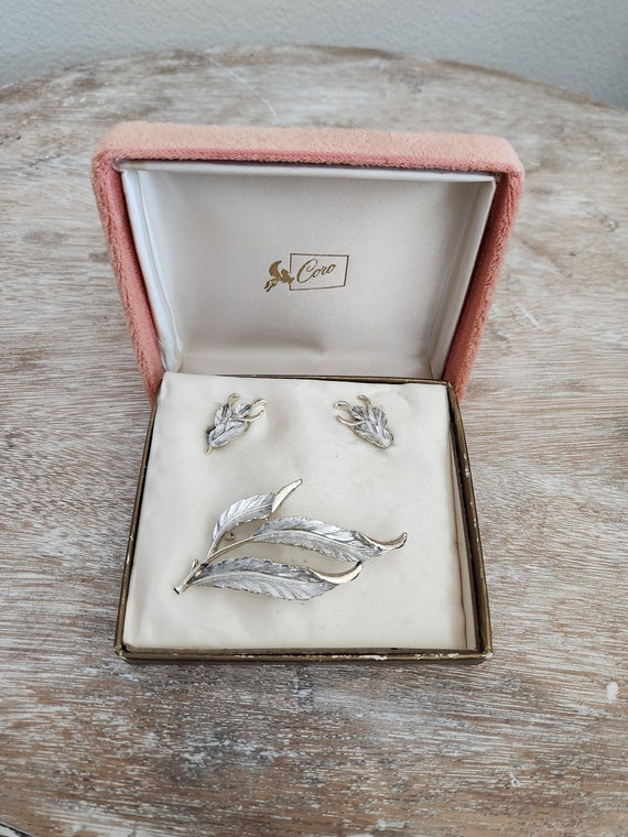 Vintage Coro Feather Brooch and Earring Set / / / 