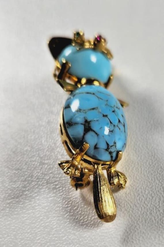 Vintage Unoaerre Italian 18k Gold Cat Brooch: Tur… - image 5