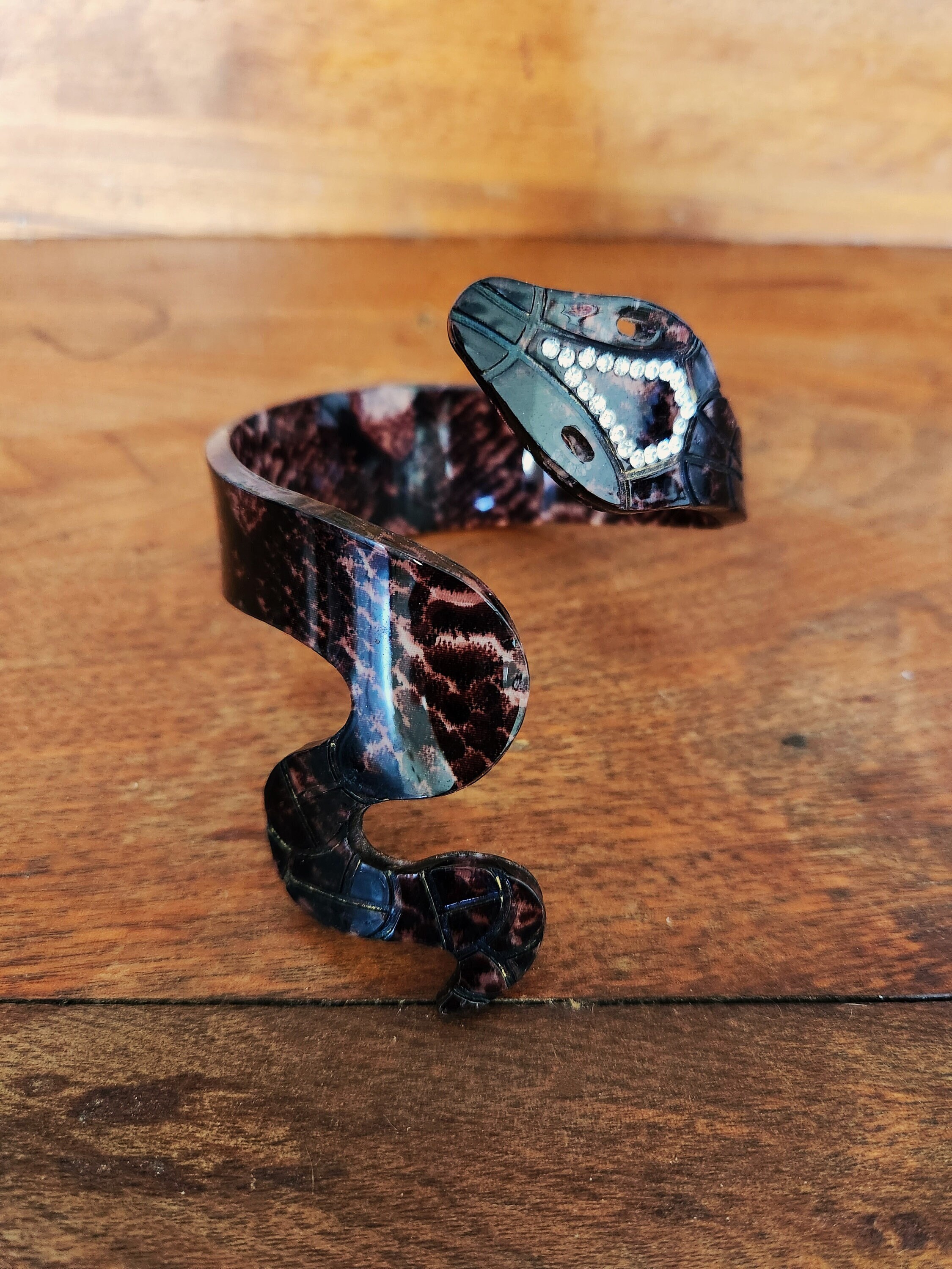 Vintage 1970s Snake Arm Band Purple Snakeskin Rhinestone