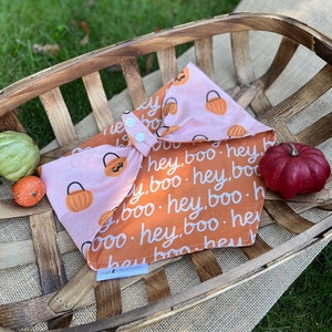 Hey Boo Bandana/Jack O' Lanterns/Pink and Orange Reversible Bandana/Tie and Snap